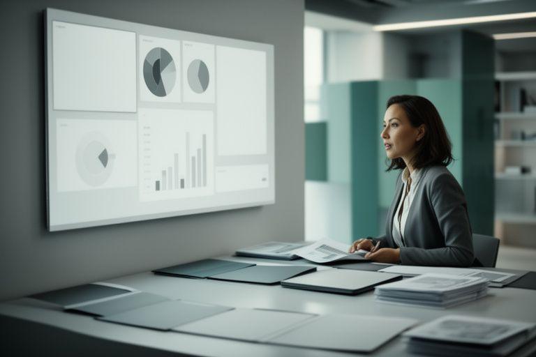 Space law attorney reviewing licensing documents beside a launch operations screen in a modern office
